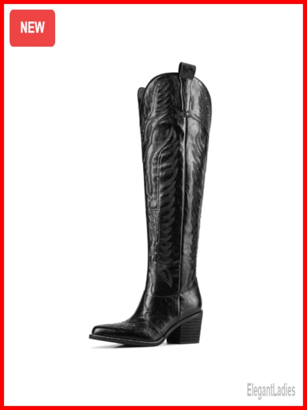 Women's Embroidered Cowboy Boots Over the Knee Western Chunky Heel Pointed Toe